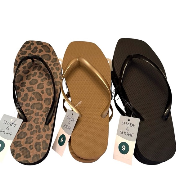 3 Pair Square Toe Flip Flop Sandals Leopard Copper Black - Picture 9 of 12